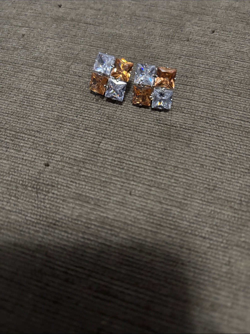 Square Crystal Cluster Stud Earrings - Champagne & Clear Sparkle